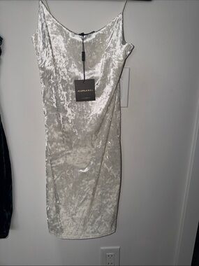 JLUXLABEL Crushed Velvet Slip Midi Dress in Silver